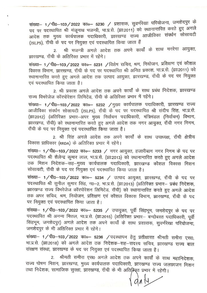झारखंड में 25 IAS अधिकारियों का हुआ तबादला, विप्रा भाल होंगी राज्यपाल की नई प्रधान सचिव 3 झारखंड में 25 IAS अधिकारियों का हुआ तबादला, विप्रा भाल होंगी राज्यपाल की नई प्रधान सचिव